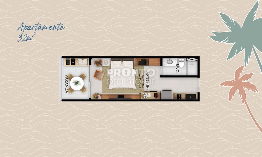 Flat com 1 quarto em Muro Alto - Wallace Pinto Corretor