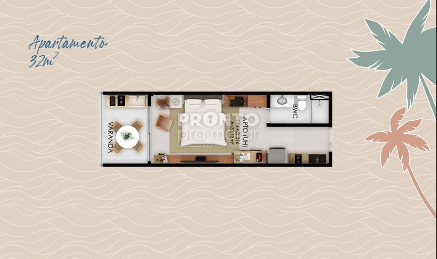 Flat com 1 quarto em Muro Alto - Wallace Pinto Corretor