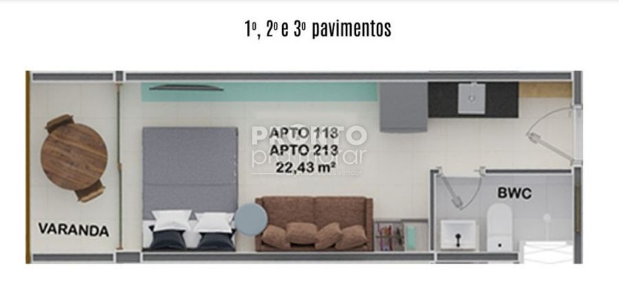 Apartamento, 1 quarto, 22 m² - Foto 2